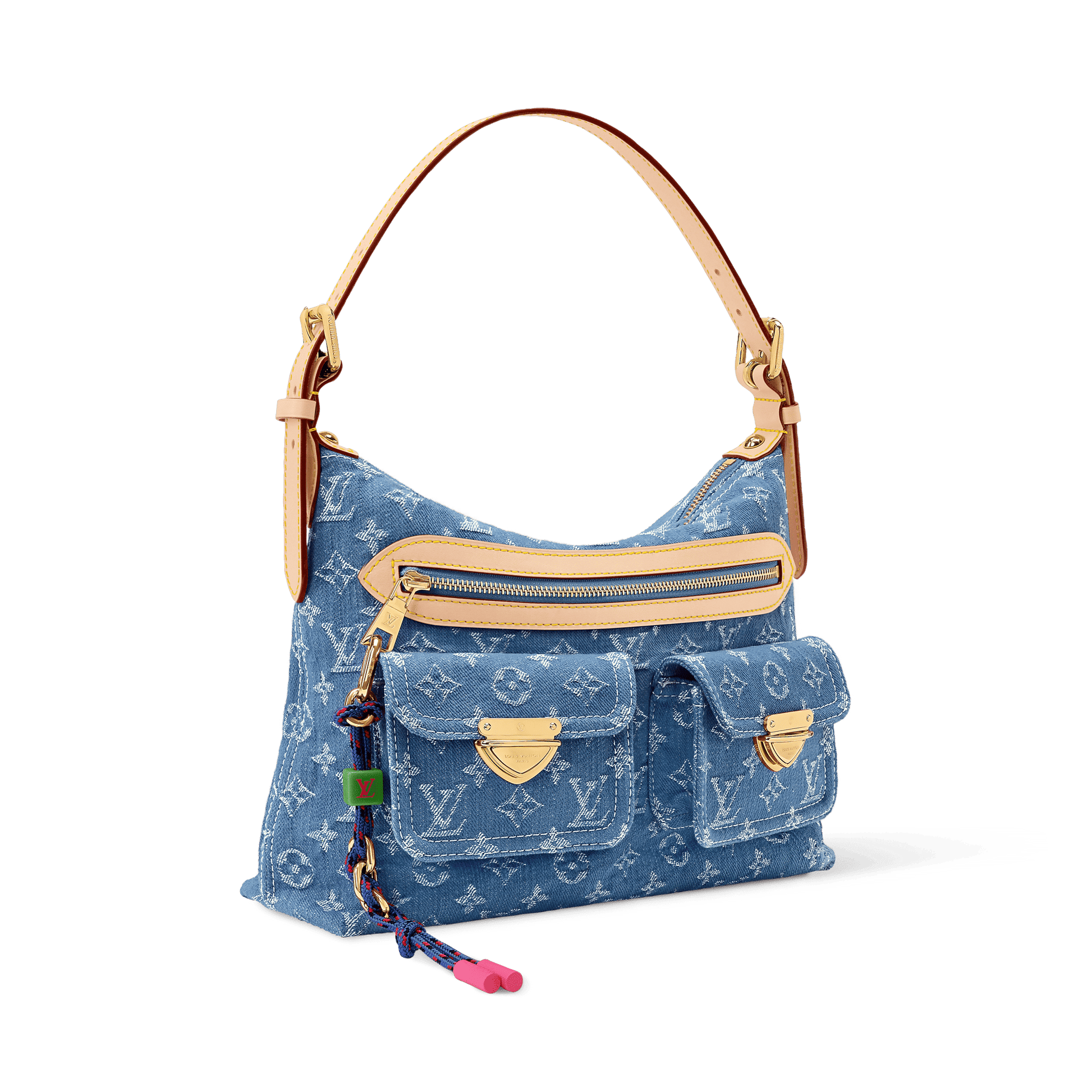 Baggy NM Blue Denim Cowhide-Leather Trim Gold-Toned Hardware