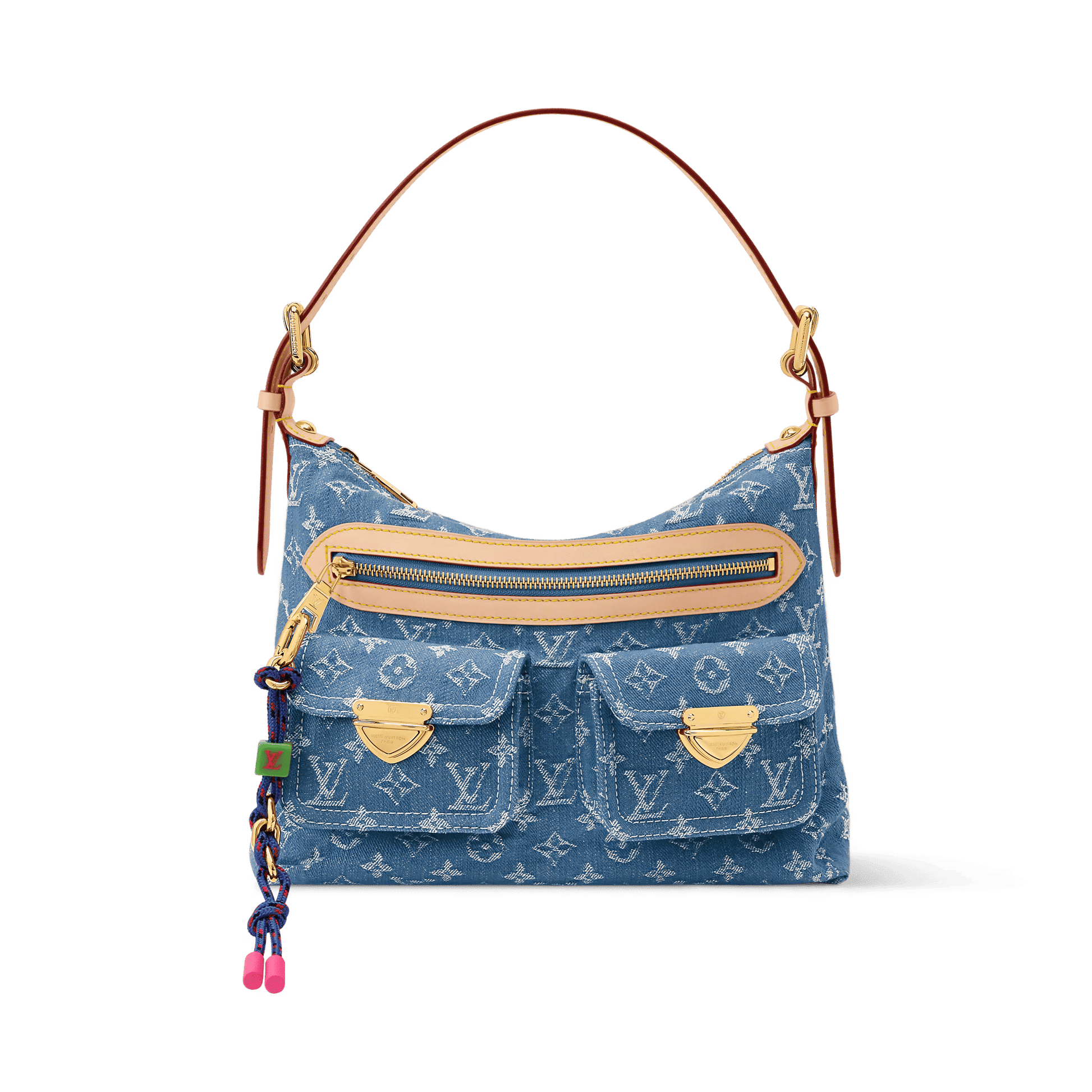 Baggy NM Blue Denim Cowhide-Leather Trim Gold-Toned Hardware