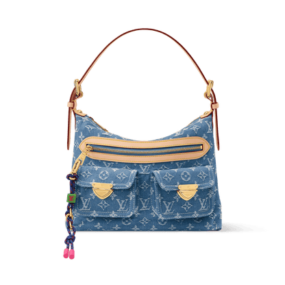 Baggy NM Blue Denim Cowhide-Leather Trim Gold-Toned Hardware