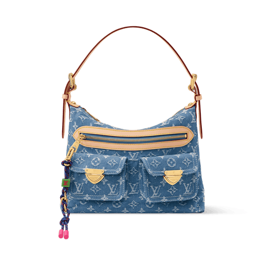 Baggy NM Blue Denim Cowhide-Leather Trim Gold-Toned Hardware