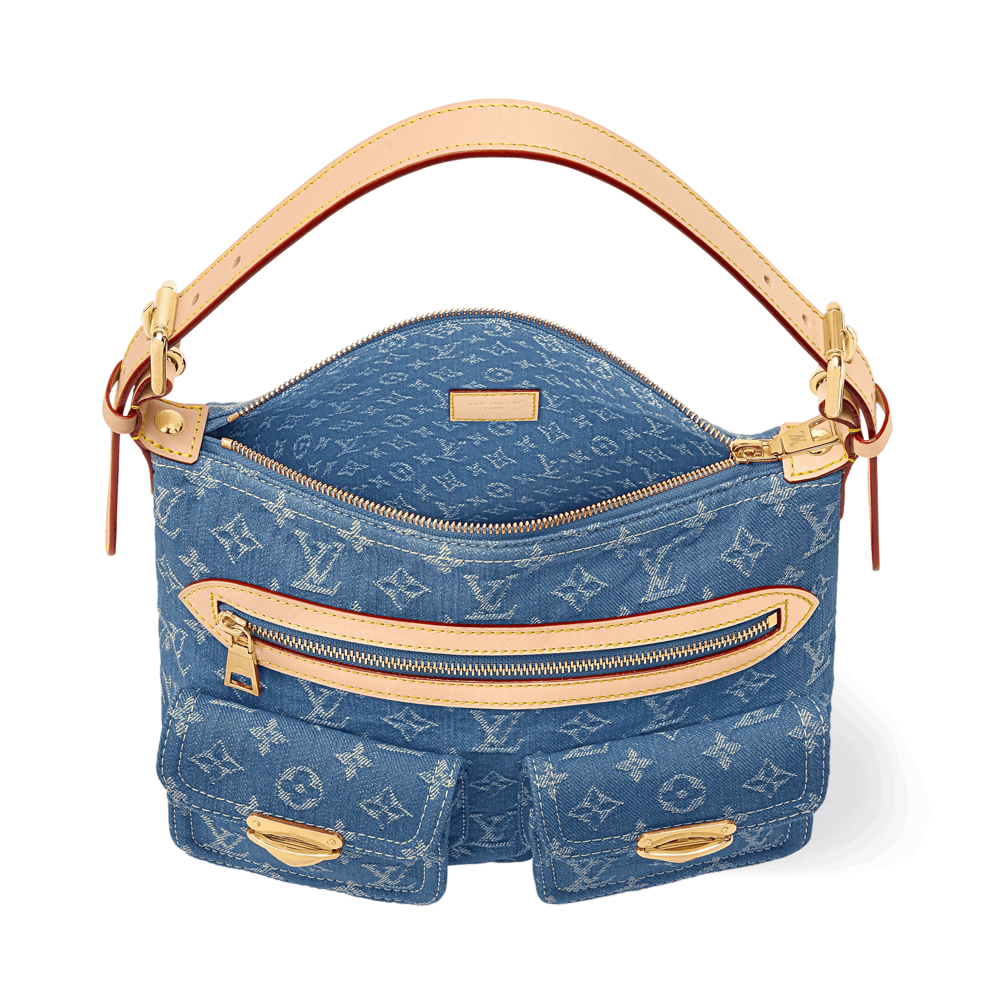 Baggy NM Blue Denim Cowhide-Leather Trim Gold-Toned Hardware