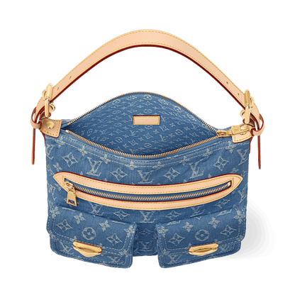 Baggy NM Blue Denim Cowhide-Leather Trim Gold-Toned Hardware
