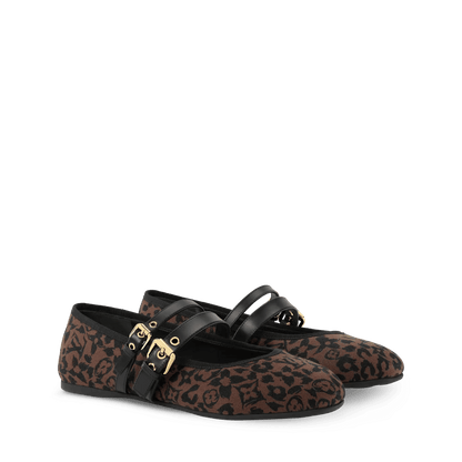 Women's Bella Mary-Jane Ballerina Brown Monogram Leopard Canvas 1AJNVB