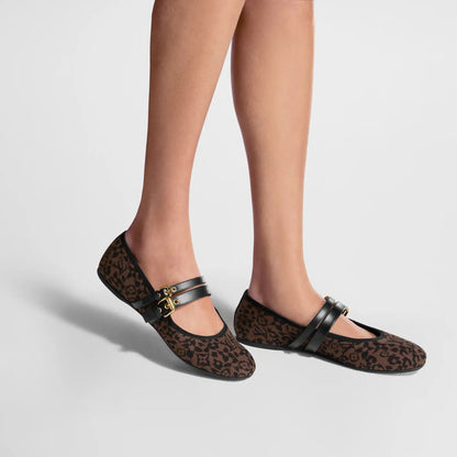 Women's Bella Mary-Jane Ballerina Brown Monogram Leopard Canvas 1AJNVB