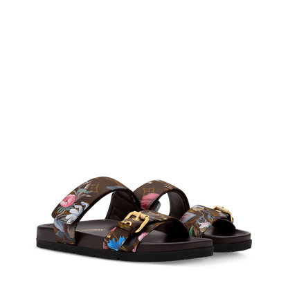 Women's Bom Dia Comfort Cacao Monogram Canvas Mule 1AK23C