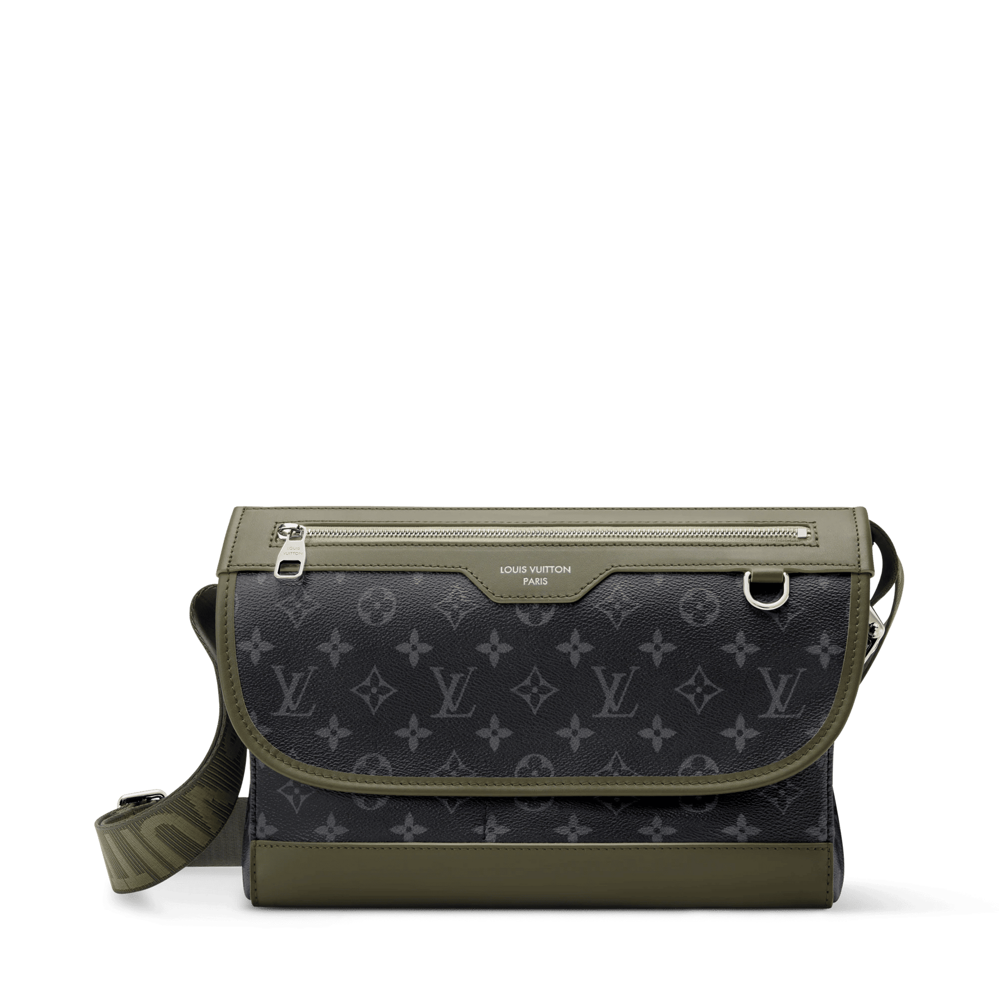 Courrier Messenger Monogram Eclipse Canvas Khaki Green Palladium-Tone Brass Hardware
