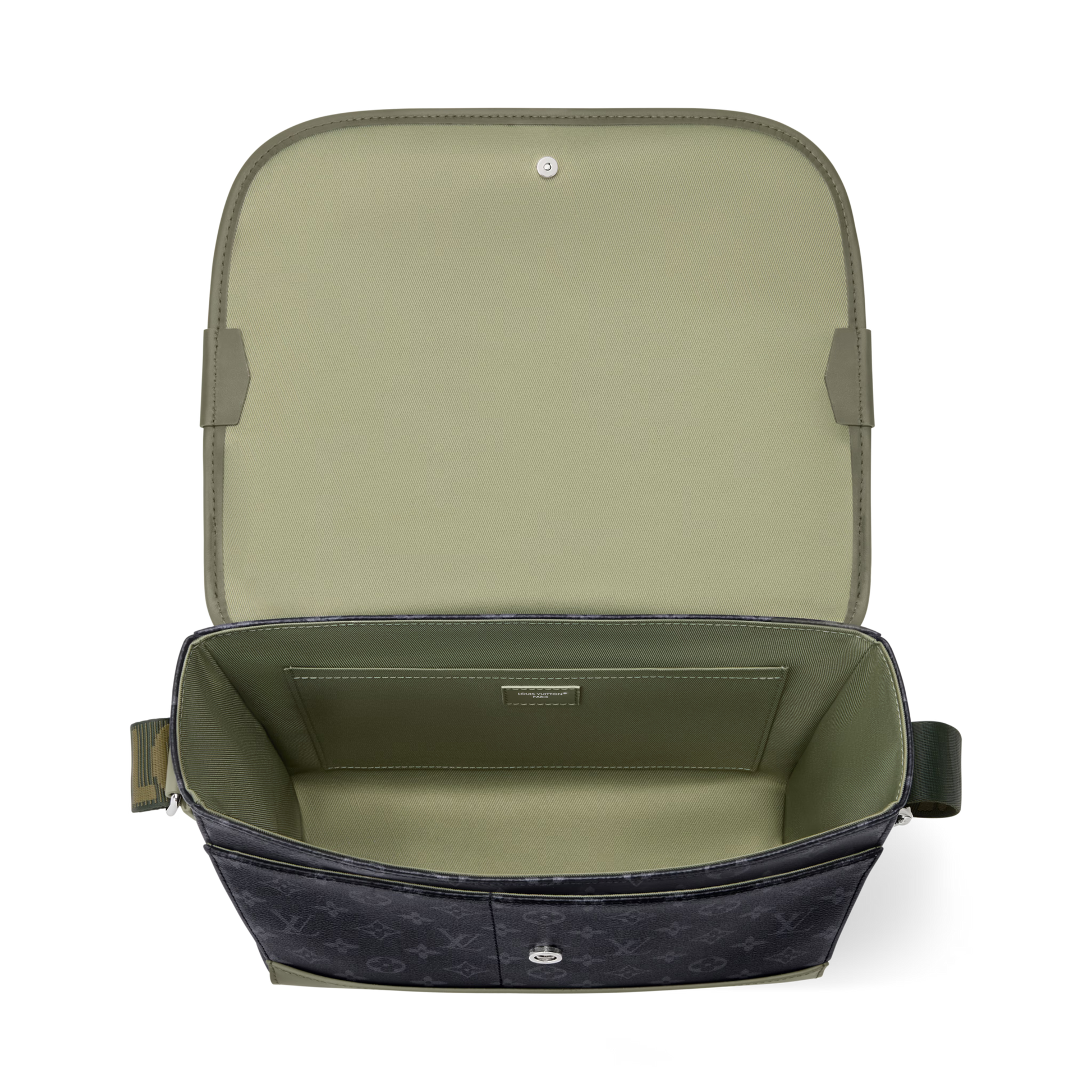 Courrier Messenger Monogram Eclipse Khaki Green Cowhide Palladium-Tone Brass