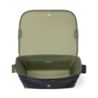 Courrier Messenger Monogram Eclipse Khaki Green Cowhide Palladium-Tone Brass