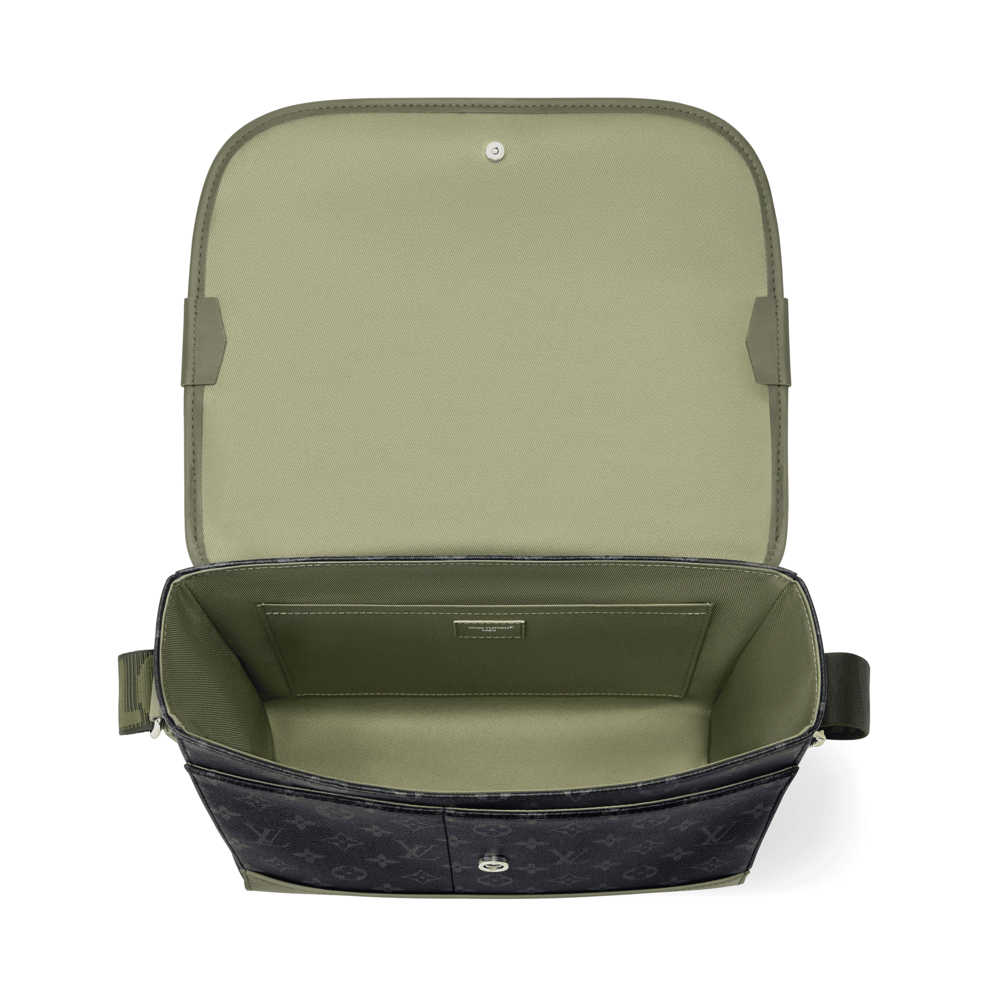 Courrier Messenger Monogram Eclipse Canvas Khaki Green Palladium-Tone Brass Hardware
