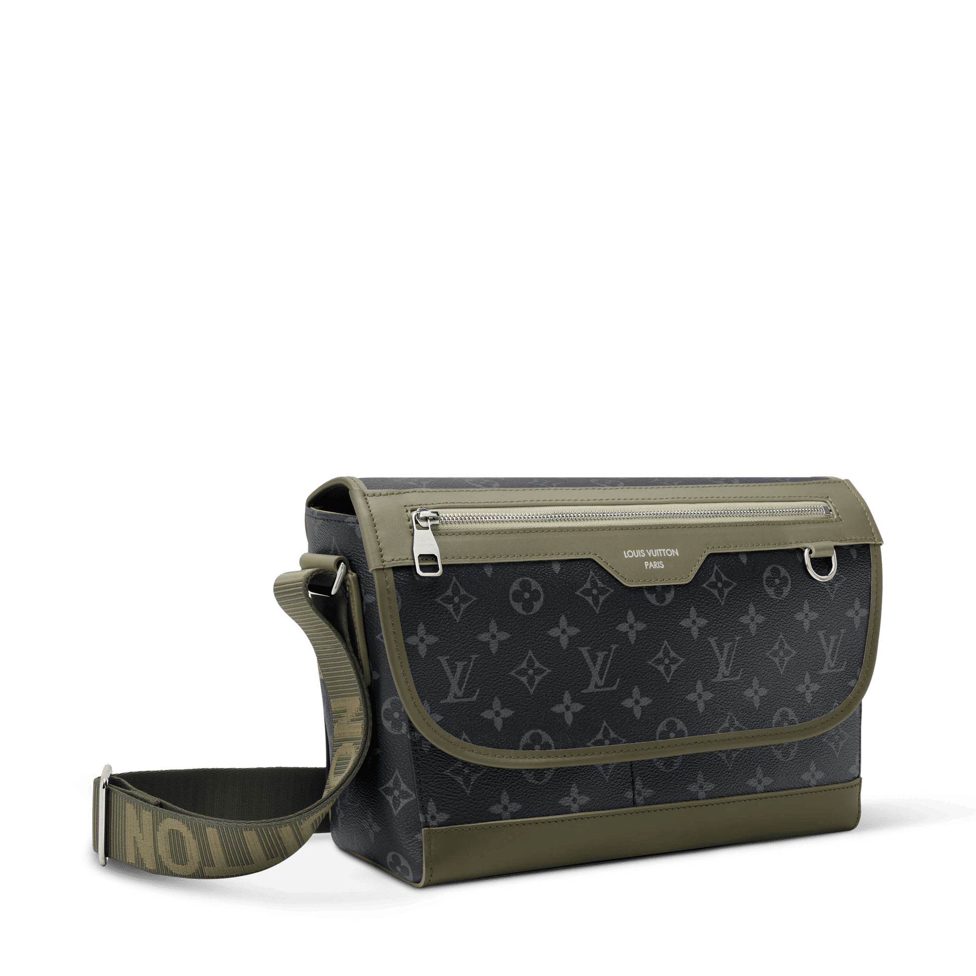 Courrier Messenger Monogram Eclipse Canvas Khaki Green Palladium-Tone Brass Hardware