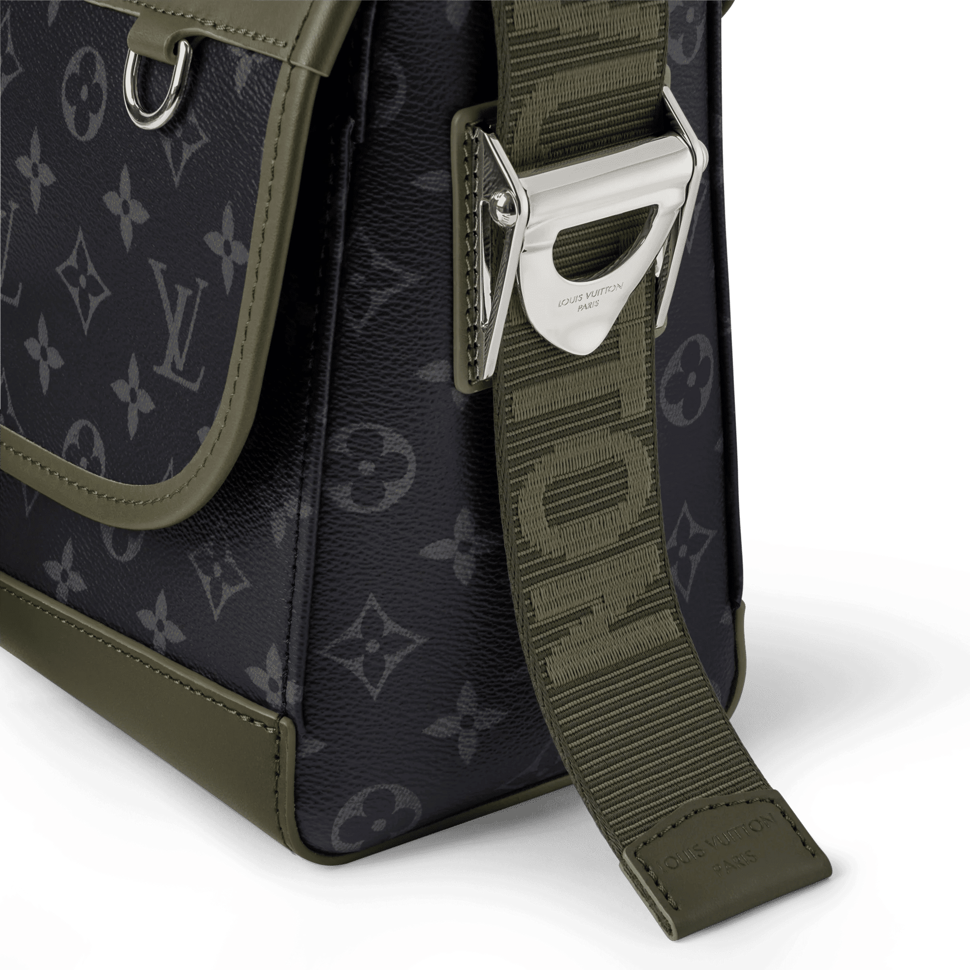 Courrier Messenger Monogram Eclipse Canvas Khaki Green Palladium-Tone Brass Hardware