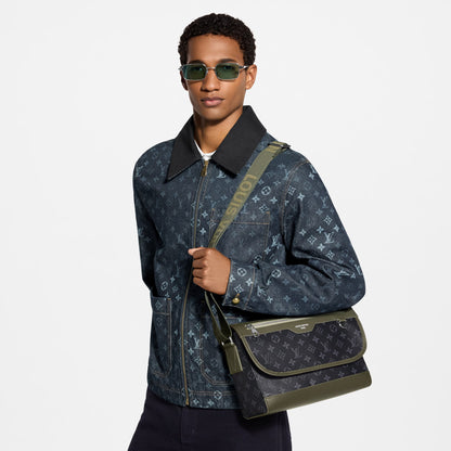 Courrier Messenger Monogram Eclipse Khaki Green Cowhide Palladium-Tone Brass