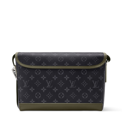 Courrier Messenger Monogram Eclipse Khaki Green Cowhide Palladium-Tone Brass