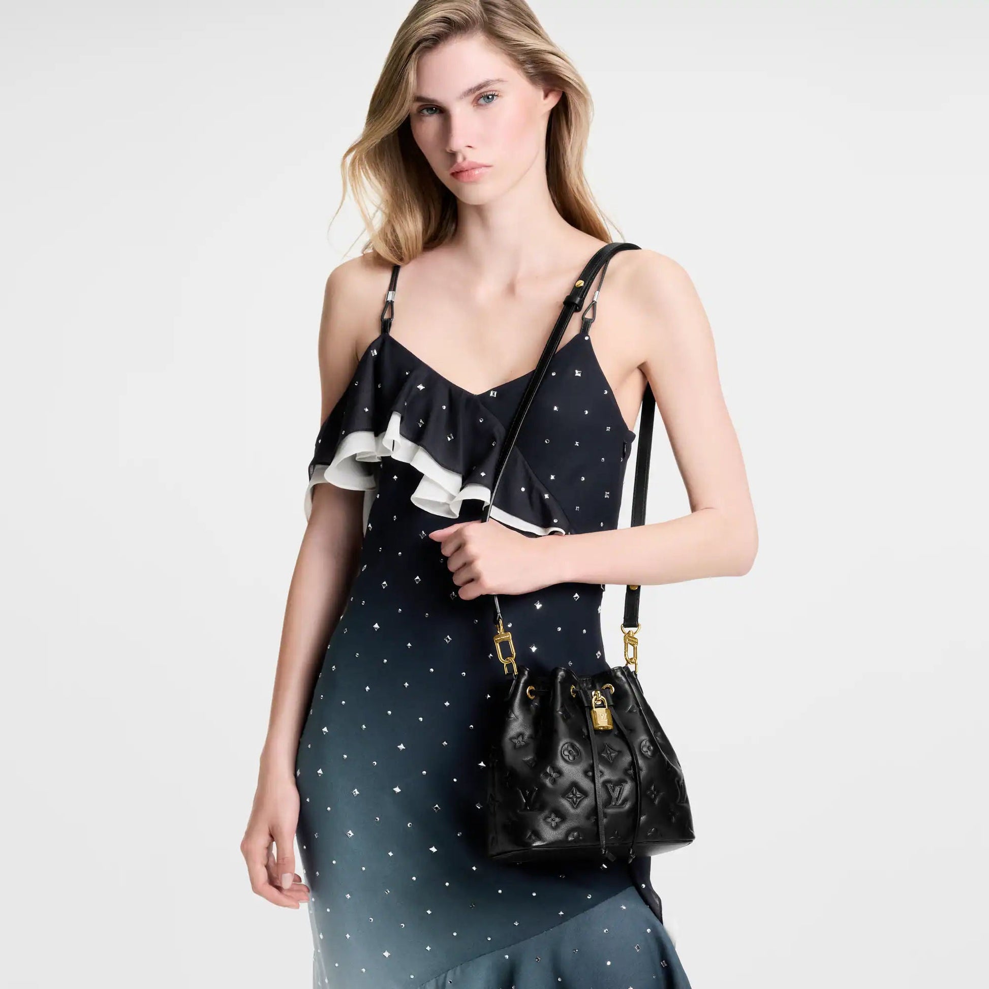 Women's Coussin Bucket Monogram Embossed Lambskin Leather Bucket Bag M26216
