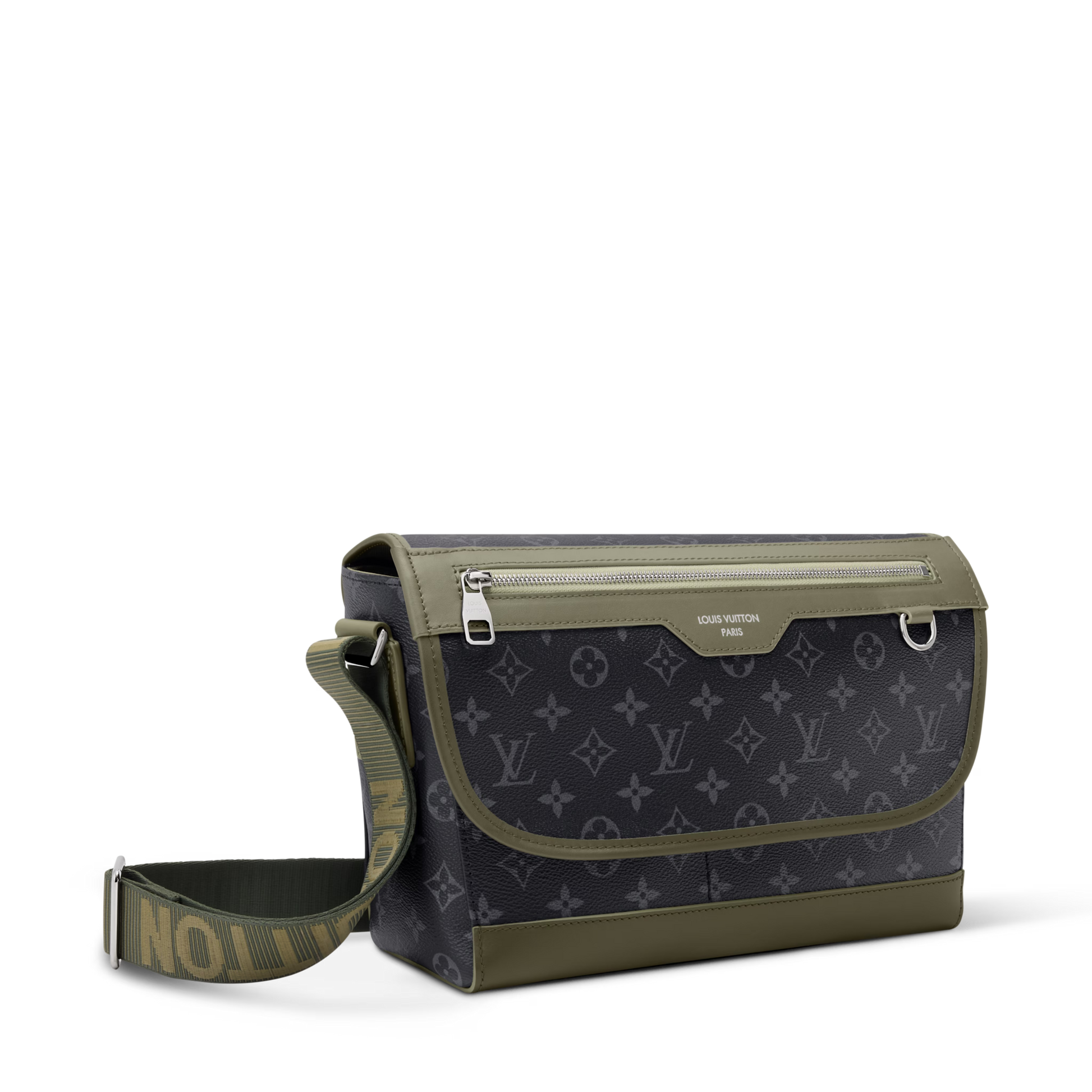 Courrier Messenger Monogram Eclipse Khaki Green Cowhide Palladium-Tone Brass