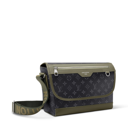 Courrier Messenger Monogram Eclipse Khaki Green Cowhide Palladium-Tone Brass