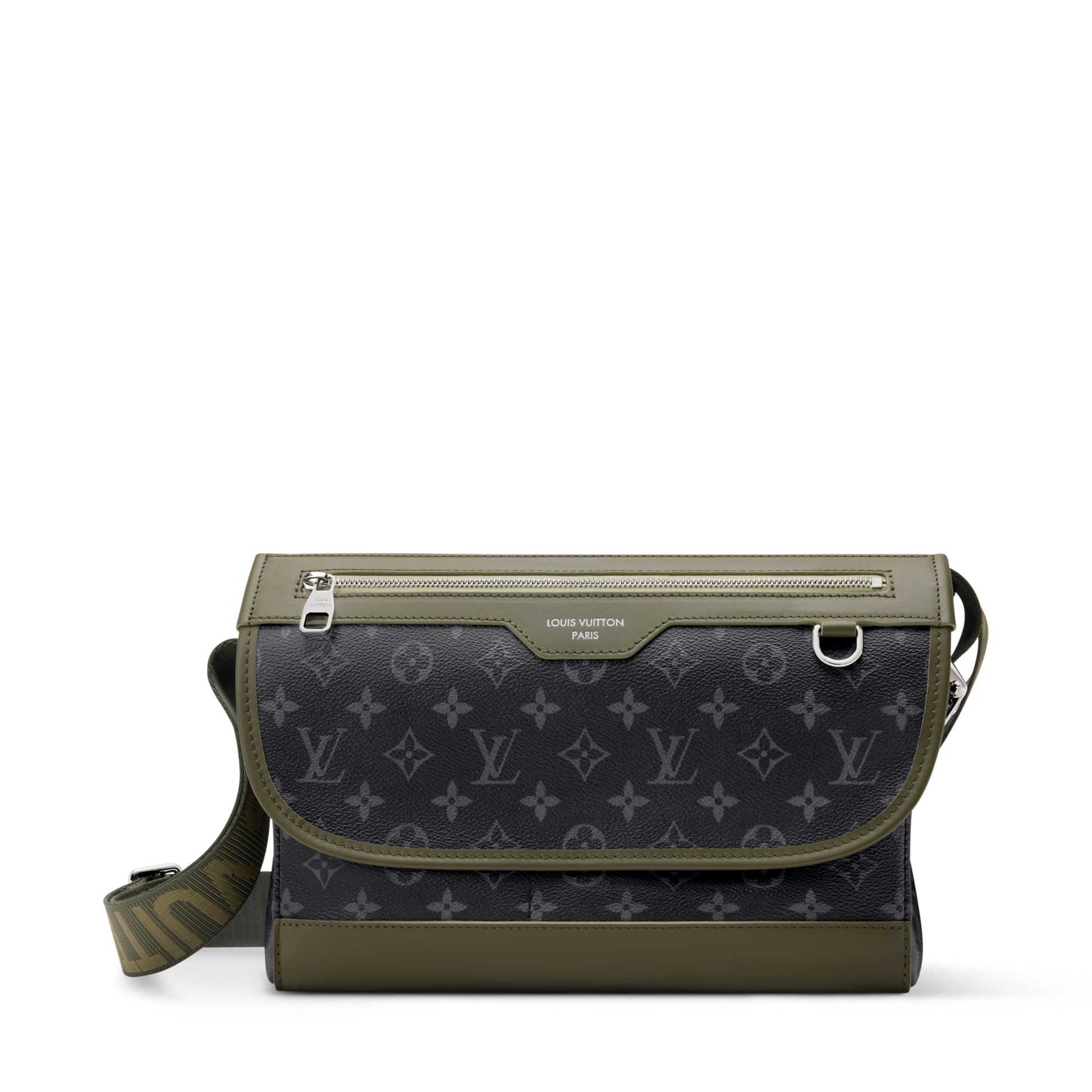 Courrier Messenger Monogram Eclipse Khaki Green Cowhide Palladium-Tone Brass