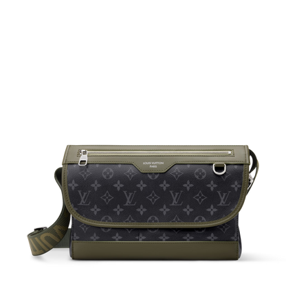 Courrier Messenger Monogram Eclipse Khaki Green Cowhide Palladium-Tone Brass