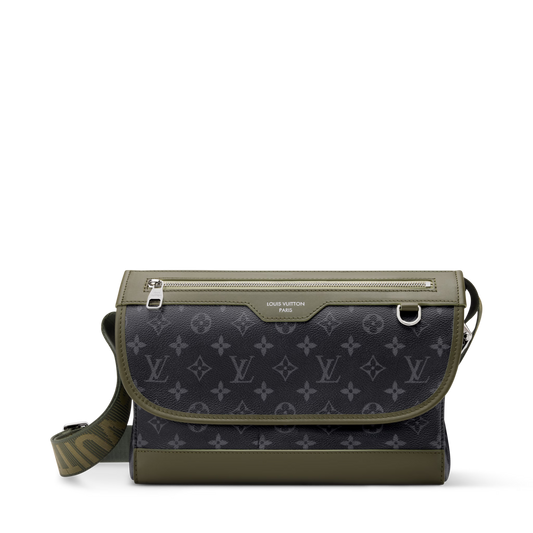 Courrier Messenger Monogram Eclipse Khaki Green Cowhide Palladium-Tone Brass