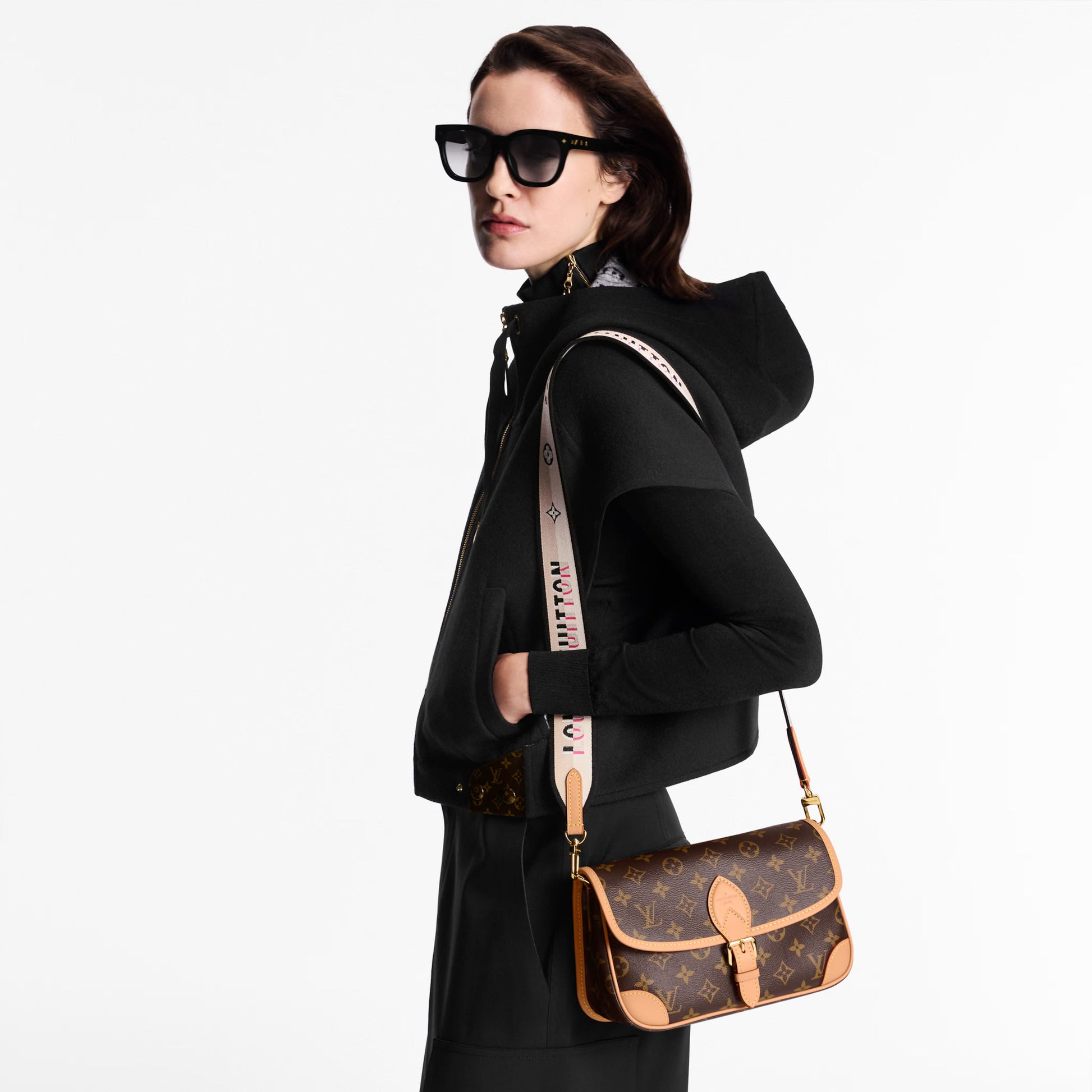 Diane Monogram Coated Canvas Black Gold-Color Hardware