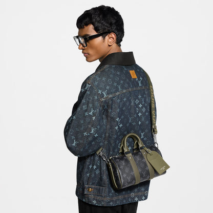 Keepall Bandoulière 25 Monogram Eclipse Canvas Khaki Green Ruthenium Hardware