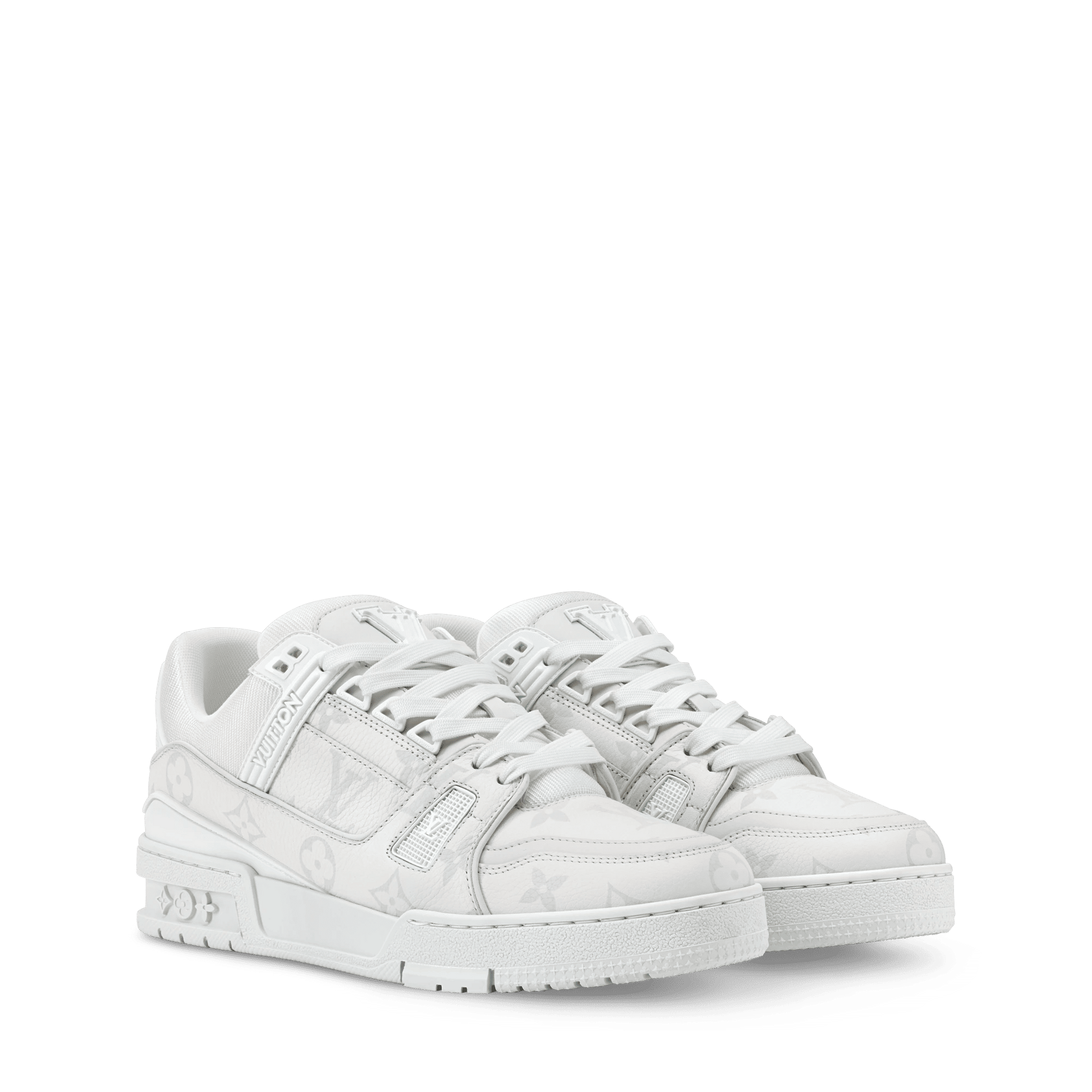 Women's Trainer White Monogram Canvas and Grained Calf Leather Sneaker 1AKKHM