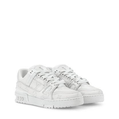 Women's Trainer White Monogram Canvas and Grained Calf Leather Sneaker 1AKKHM