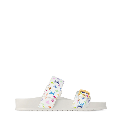Women's Bom Dia Flat Comfort Mule White Monogram Multicolore Canvas 1AJLIH