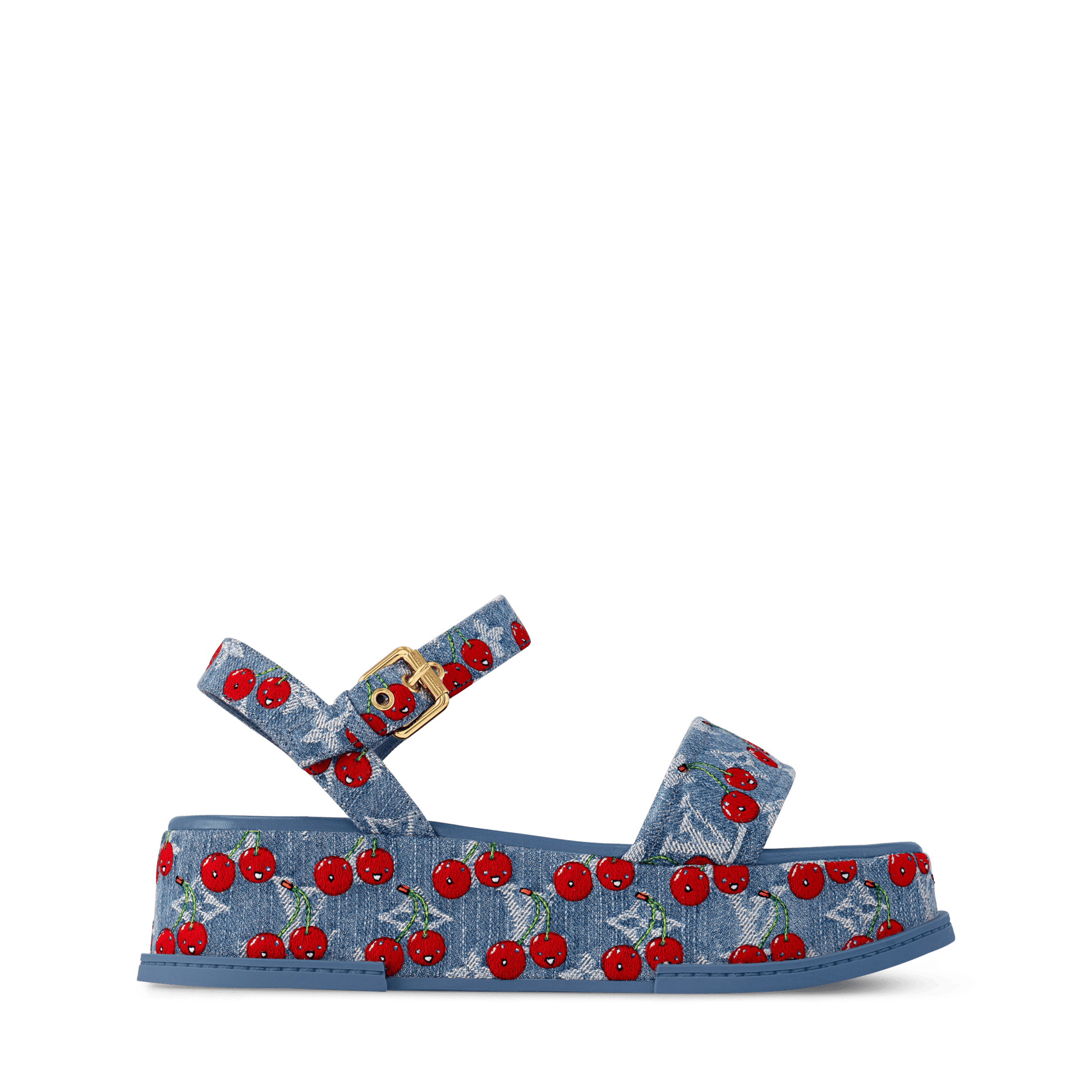Women's Maya Platform Sandal Blue Monogram Cherry Denim 1AHNYD