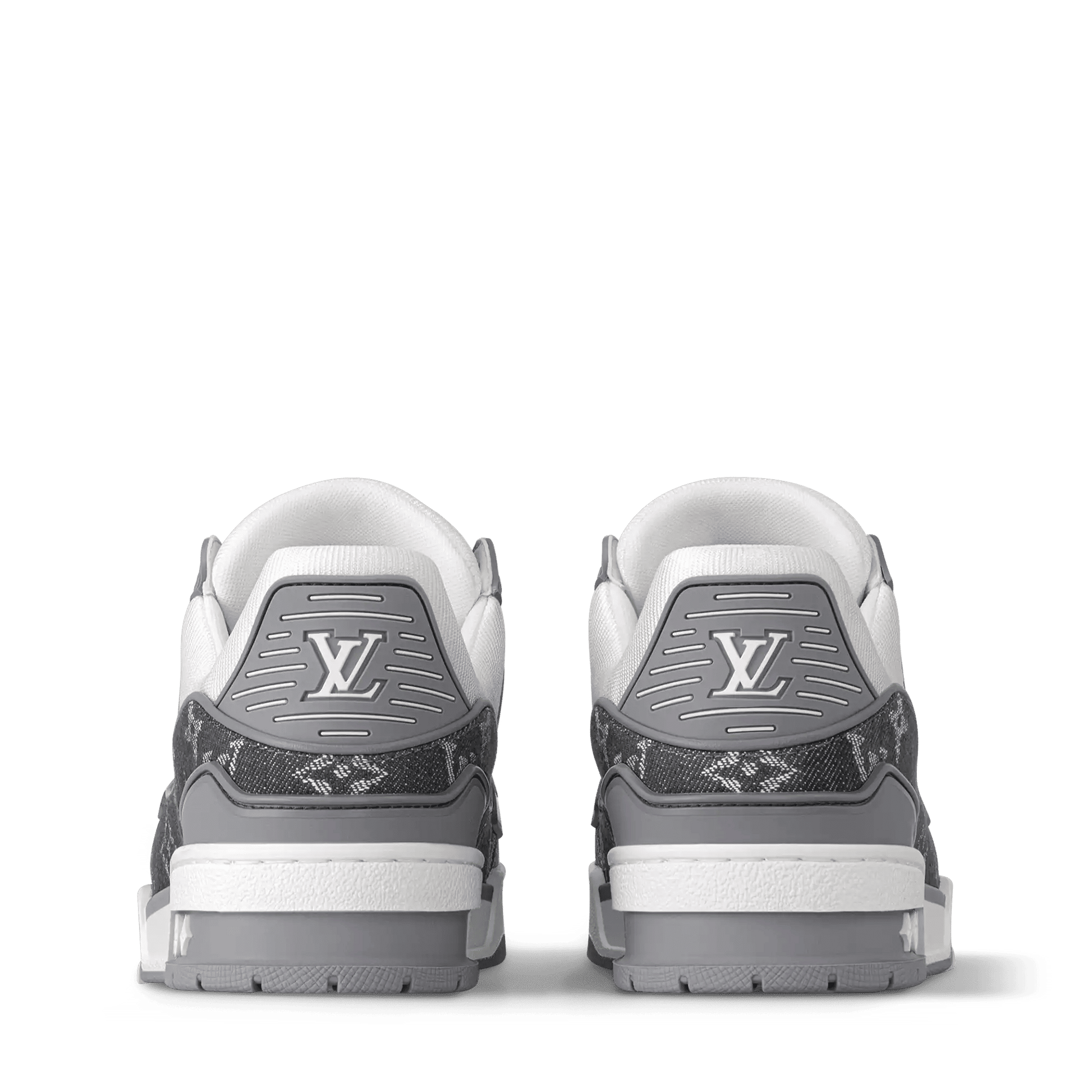 Women's LV Trainer Sneaker Grey Calf Leather Monogram Denim 1AHOUD