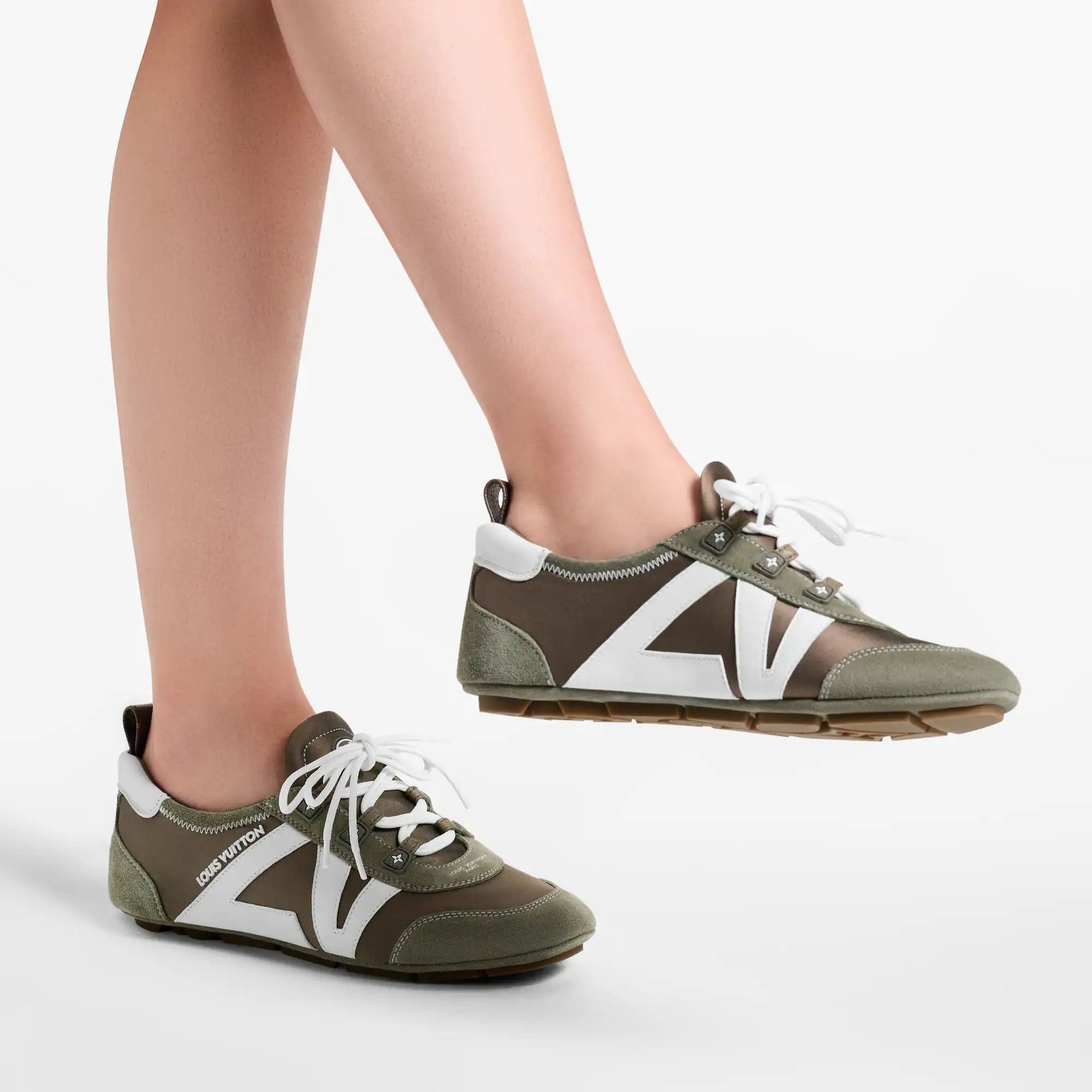 Women's LV Sneakerina Khaki Technical Satin Sneaker 1AJJXW