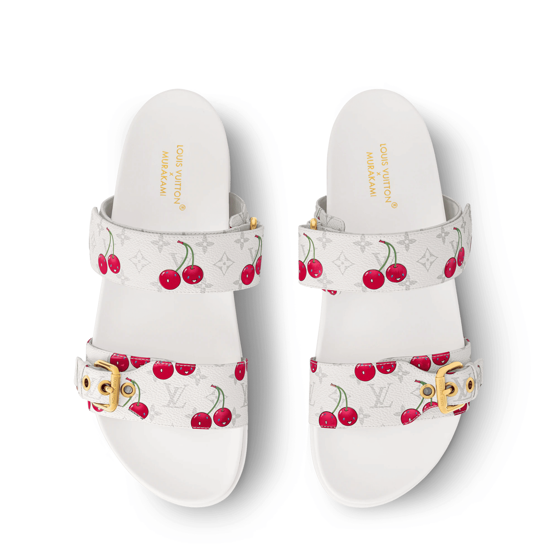 Women's Bom Dia Flat Comfort Mule White Monogram Cherry 1AHLZ7