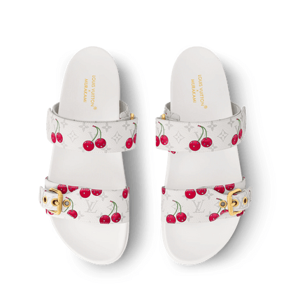 Women's Bom Dia Flat Comfort Mule White Monogram Cherry 1AHLZ7