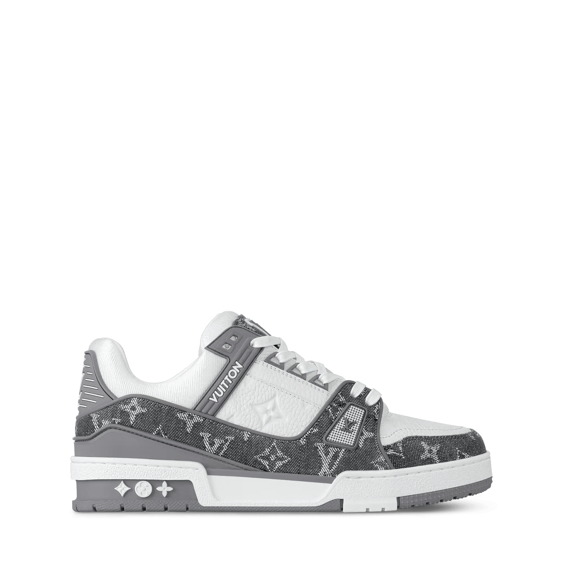 Women's LV Trainer Sneaker Grey Calf Leather Monogram Denim 1AHOUD