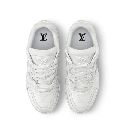 Women's Trainer White Monogram Canvas and Grained Calf Leather Sneaker 1AKKHM