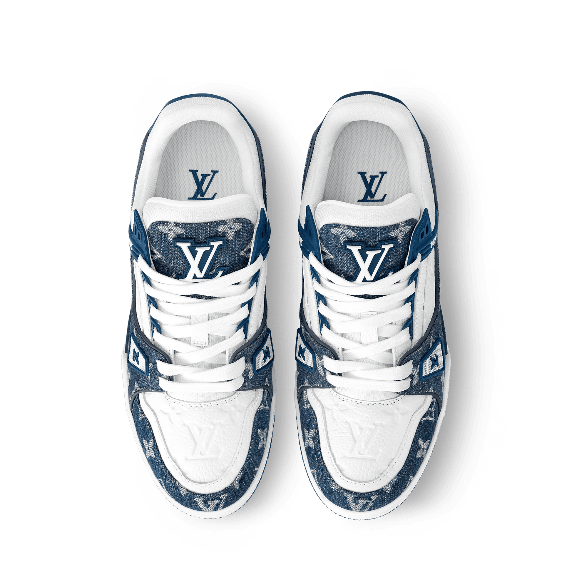 Women's LV Trainer Sneaker Light Blue Calf Leather Monogram Denim 1AC2AG