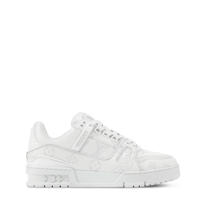 Women's Trainer White Monogram Canvas and Grained Calf Leather Sneaker 1AKKHM