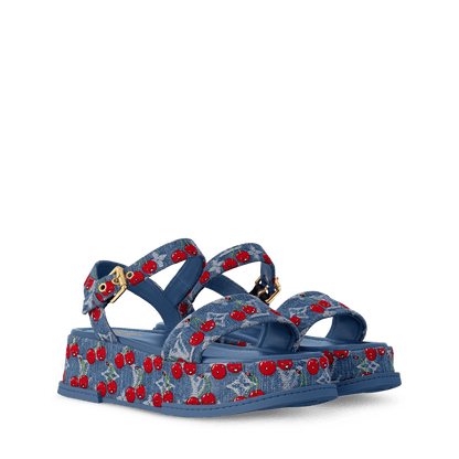 Women's Maya Platform Sandal Blue Monogram Cherry Denim 1AHNYD