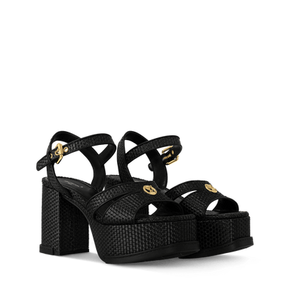 Women's Maya Heeled Platform Sandal Black Raffia 1AHNP0