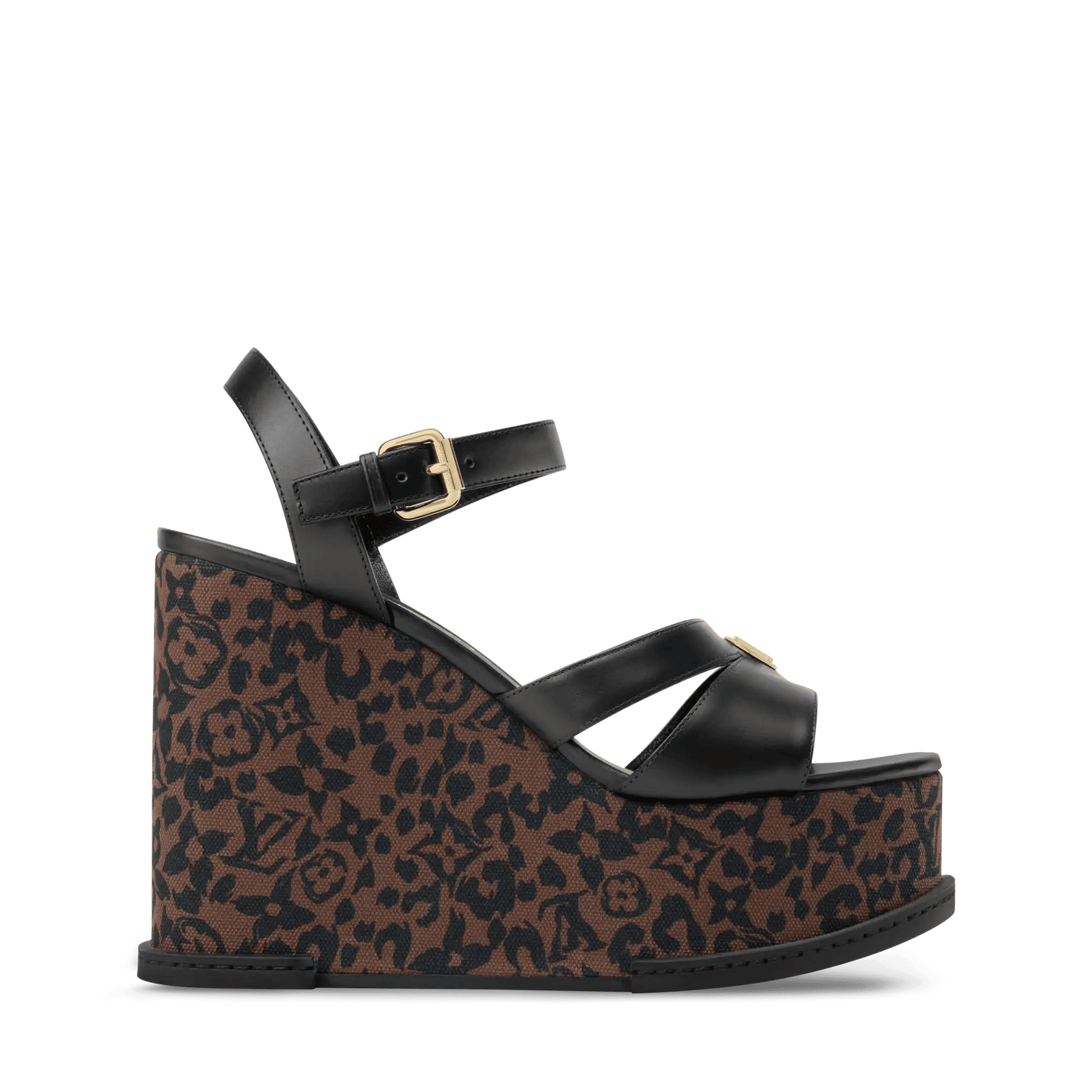 Women's Maya Wedge Sandal Brown Monogram Leopard Calf Leather 1AJONR