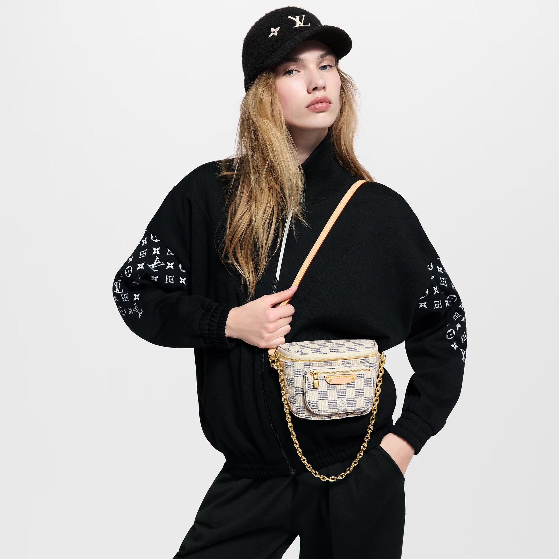 Mini Bumbag Damier Azur Coated Canvas Gold-Toned Hardware