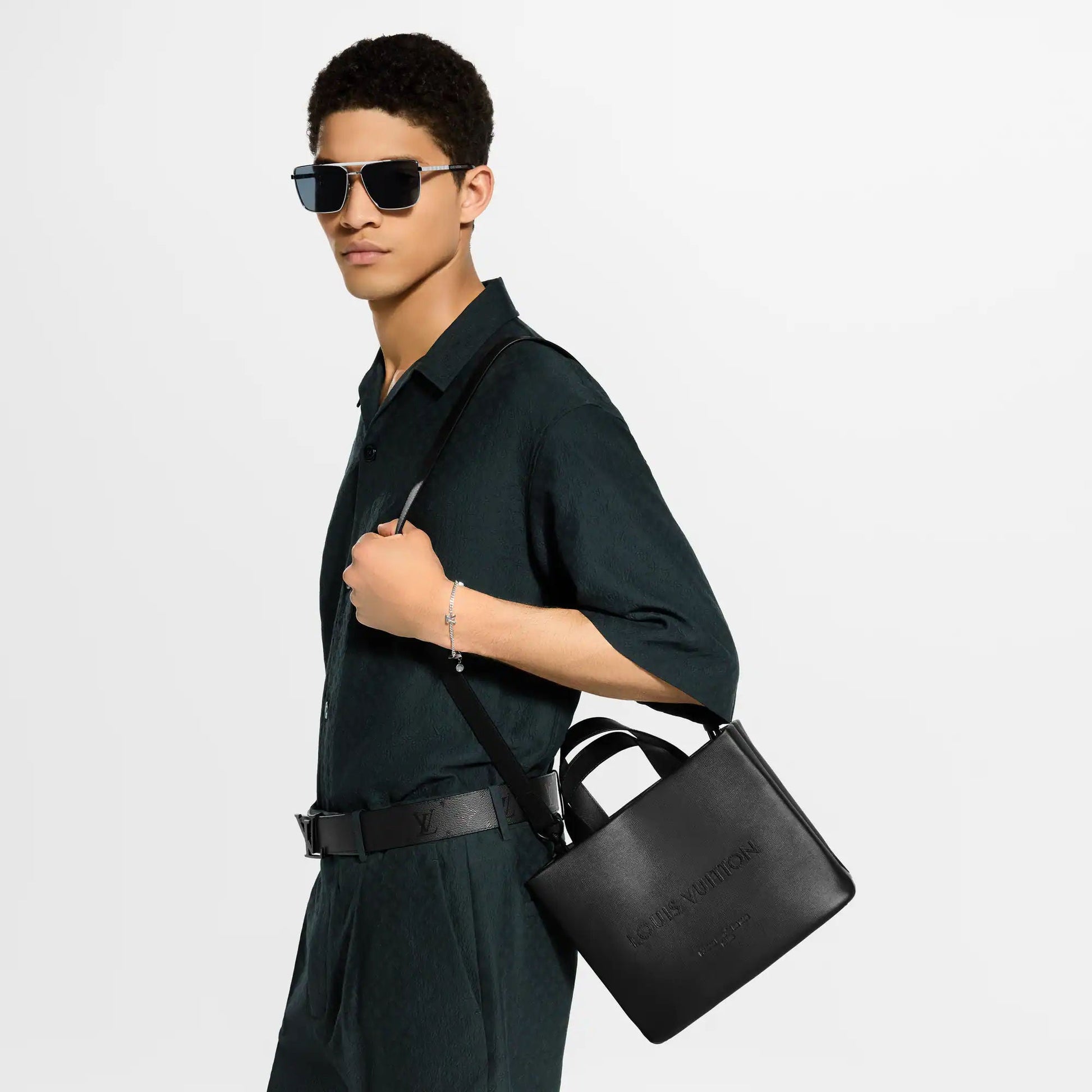 Mini Shopper Tote Monogram Calf Leather Black