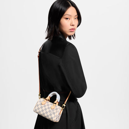 Nano Speedy Damier Azur Coated Canvas Gold-Toned Hardware
