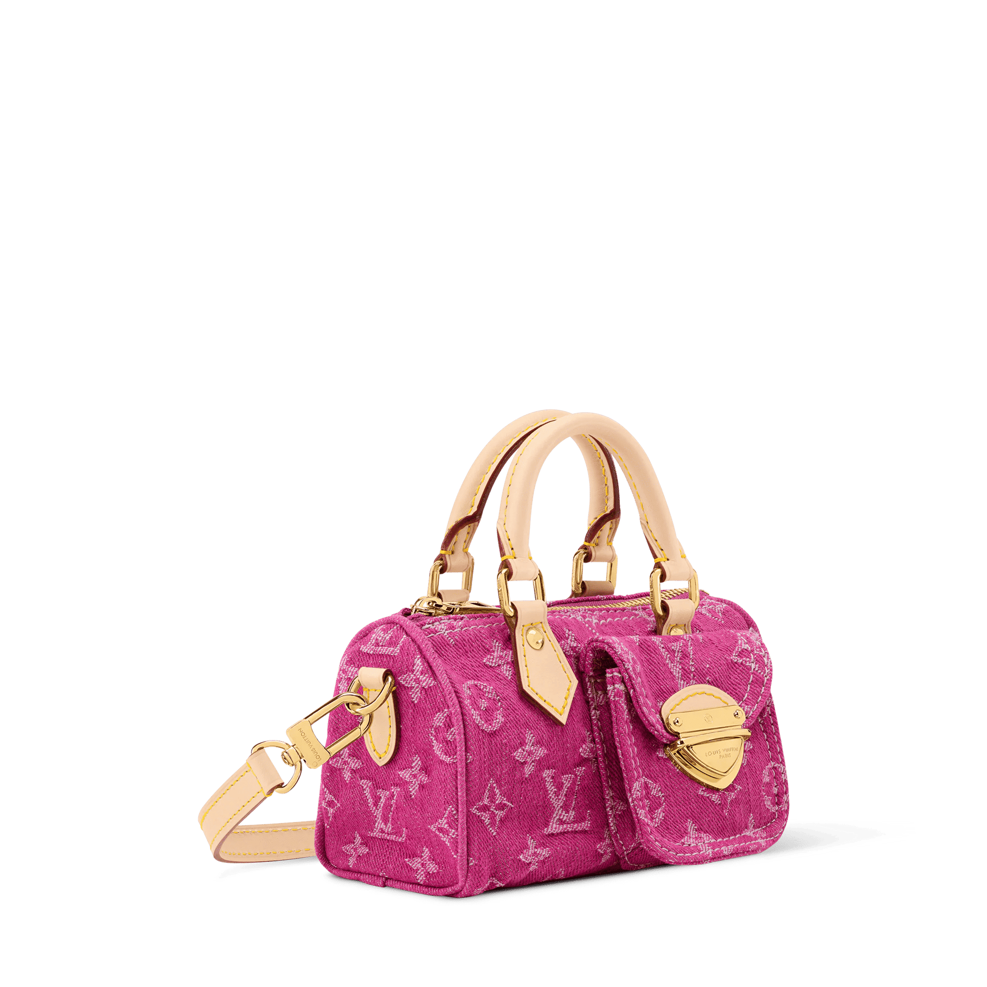 Women's Nano Speedy Monogram Denim Fuchsia Calfskin Nano Bag