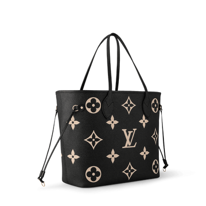 Women's Neverfull MM Black Beige Monogram Empreinte Leather Tote Bag M58907