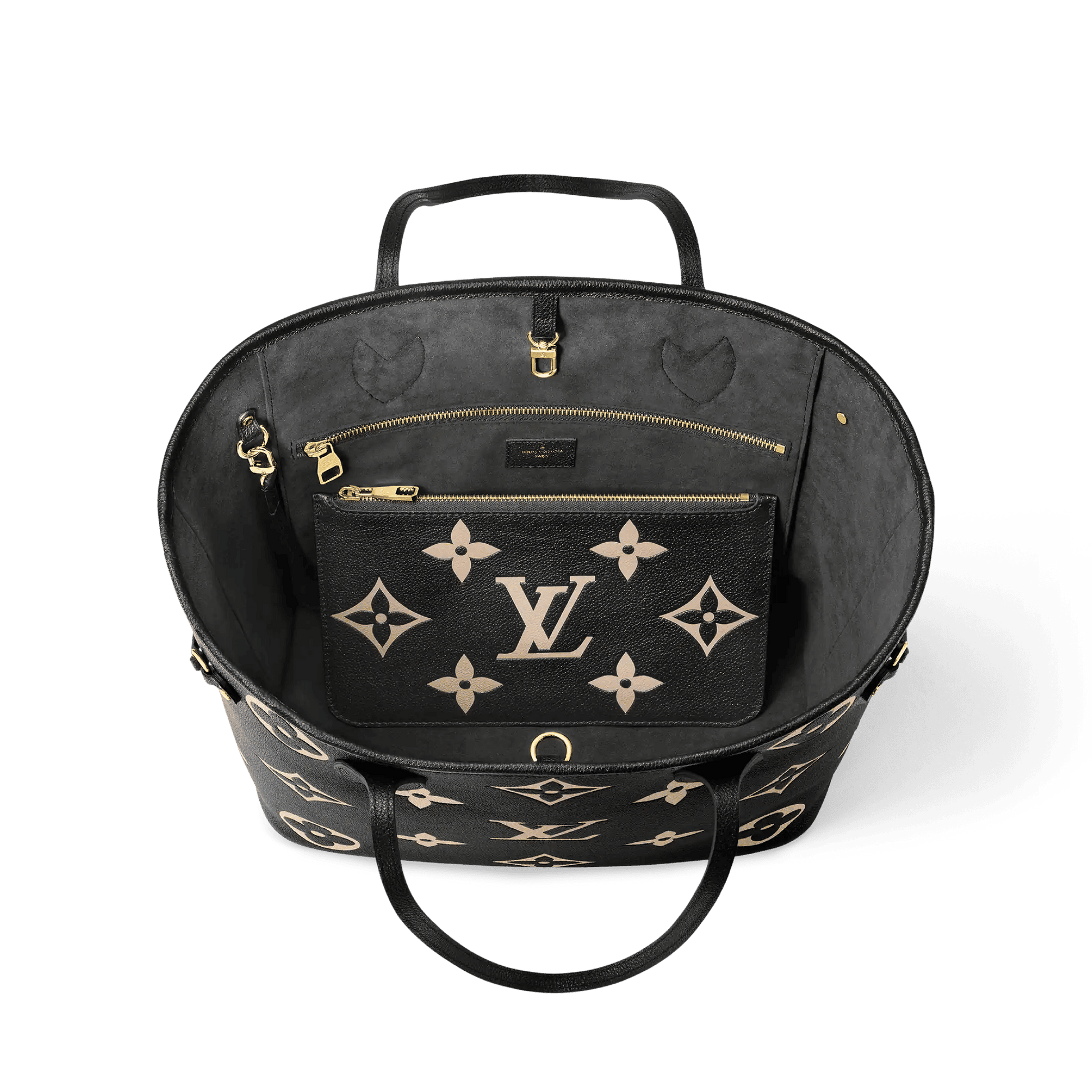 Women's Neverfull MM Black Beige Monogram Empreinte Leather Tote Bag M58907