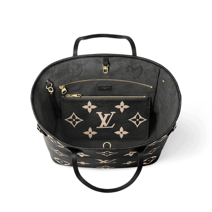 Women's Neverfull MM Black Beige Monogram Empreinte Leather Tote Bag M58907