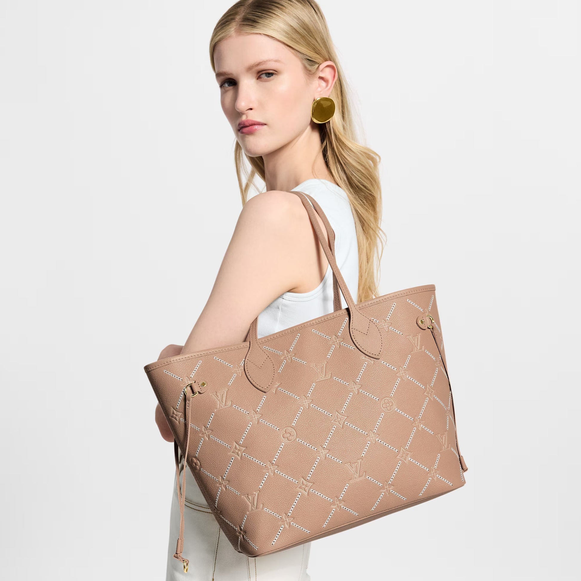 Neverfull MM Monogram Empreinte Couture Leather Tote Hazelnut Gold-Toned Hardware