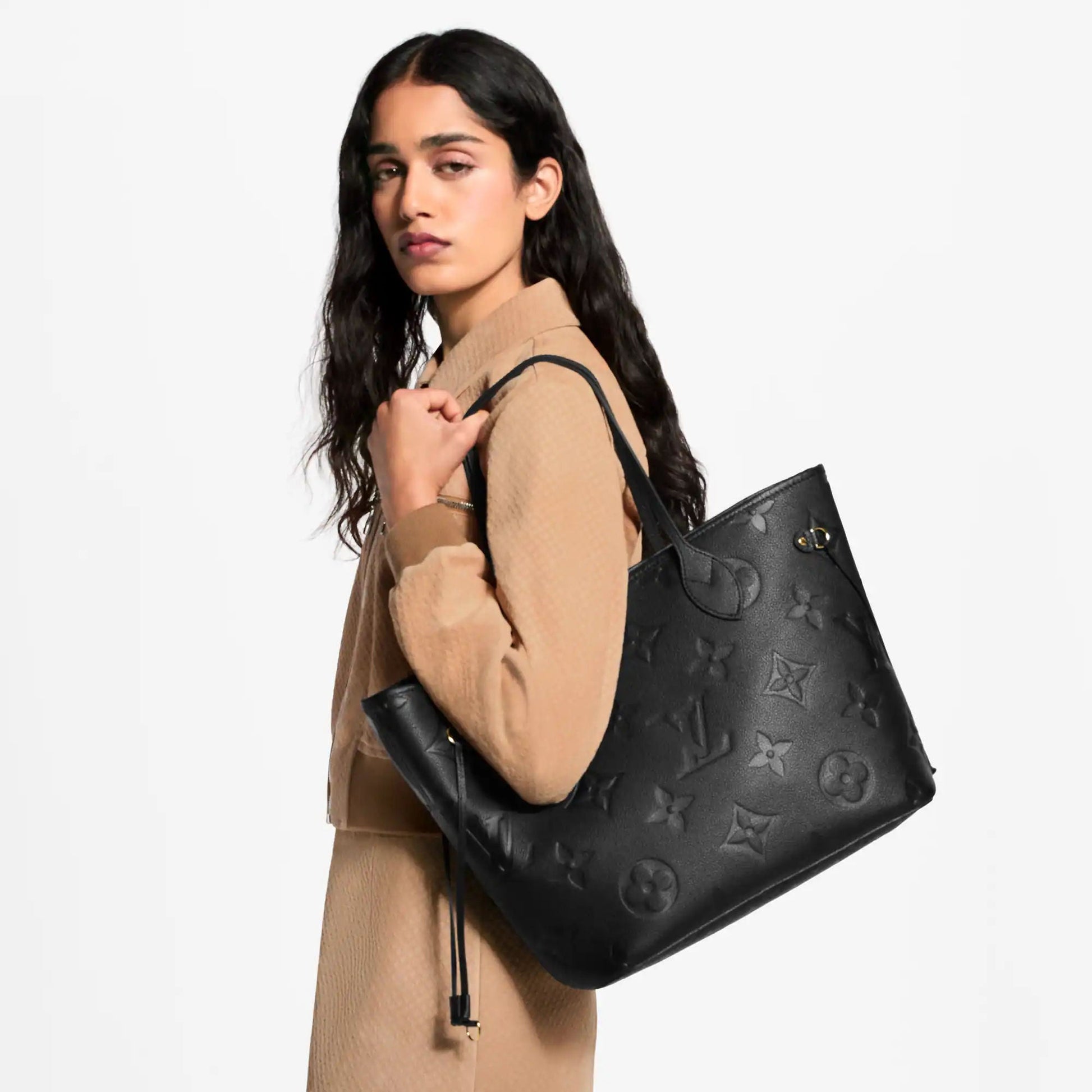 Women's Neverfull MM Black Monogram Empreinte Leather Tote Bag M45685