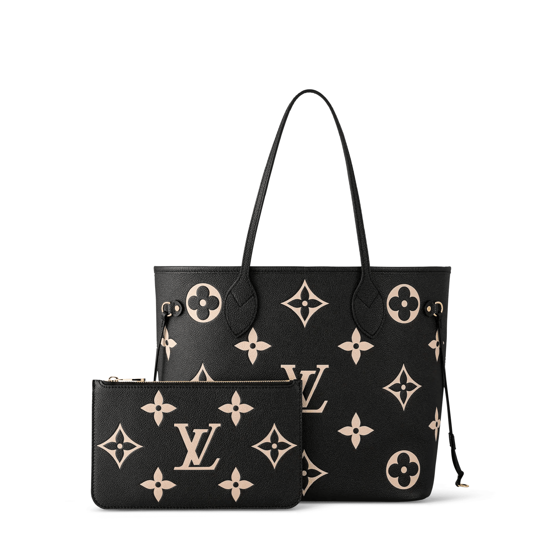 Women's Neverfull MM Black Beige Monogram Empreinte Leather Tote Bag M58907
